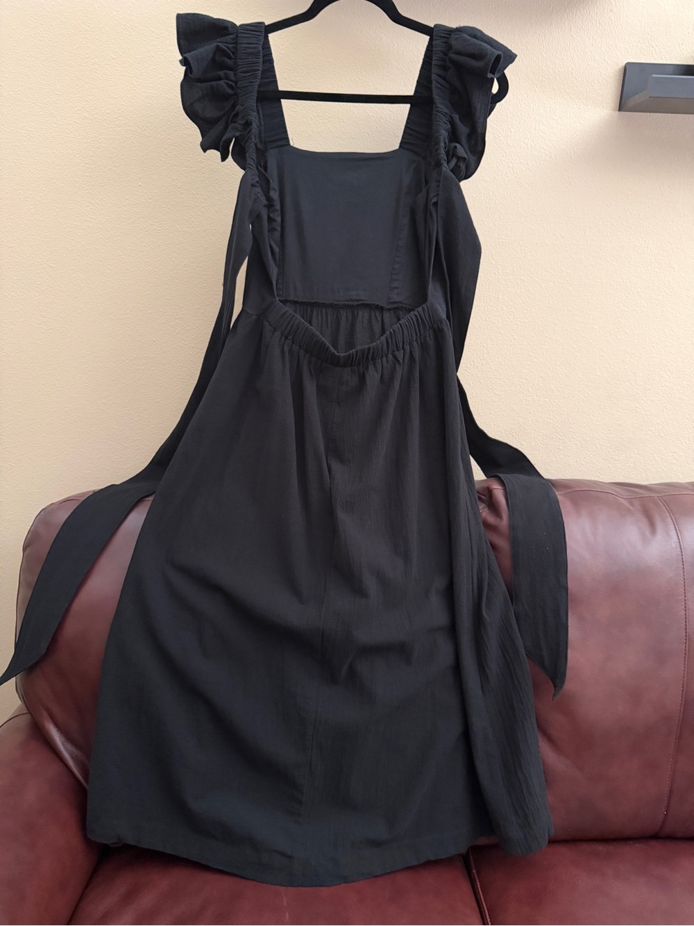 H&M Black Open-Back Tie Poplin Dress - Square Neck - Size S/M - Picture 2 of 8